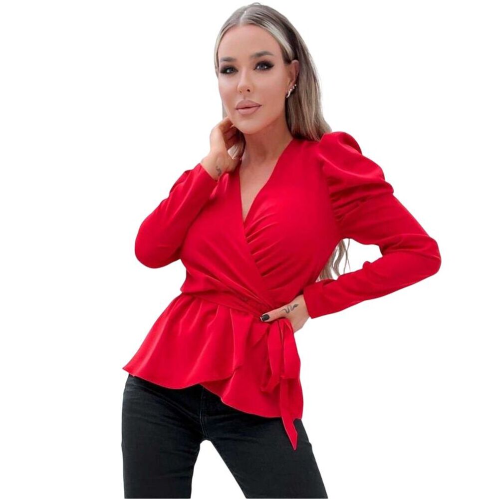 AX Paris Womens/Ladies Belted Puff Sleeve Wrap Top / Red